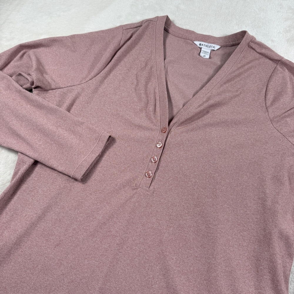 Athleta Uptempo‎ Ribbed Henley Top Mauve Pink Long Sleeve V-Neck Plus Size 2X
